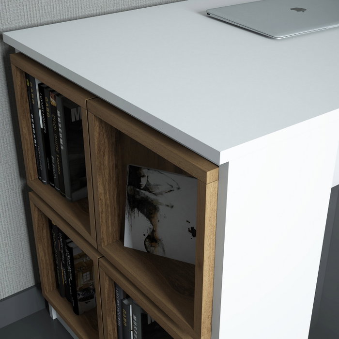 Hanah Home Escritorio de Estudio Blanco y Nogal con Estantería Hanah Home Escritorio de Estudio Blanco y Nogal con Estantería